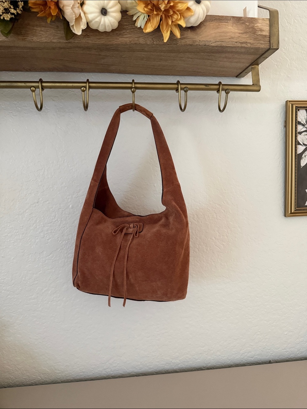 Lucky Brand Suede Drawstring Hobo — Rust